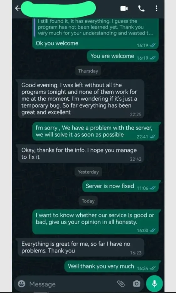 Customer WhatsApp Review